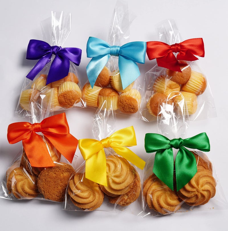 Rainbow Pana 60 Pack Twist Tie Bows for Treat Bags 3"" Rainbow 6 Colors Satin Ribbon Bows for Package Craft Gift Wrapping Decoration - Red Orange Yellow Green Blue Purple  St Patricks - Image 3